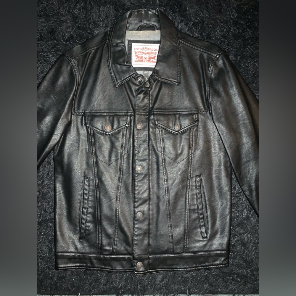 Levi’s faux leather trucker style jean jacket size small